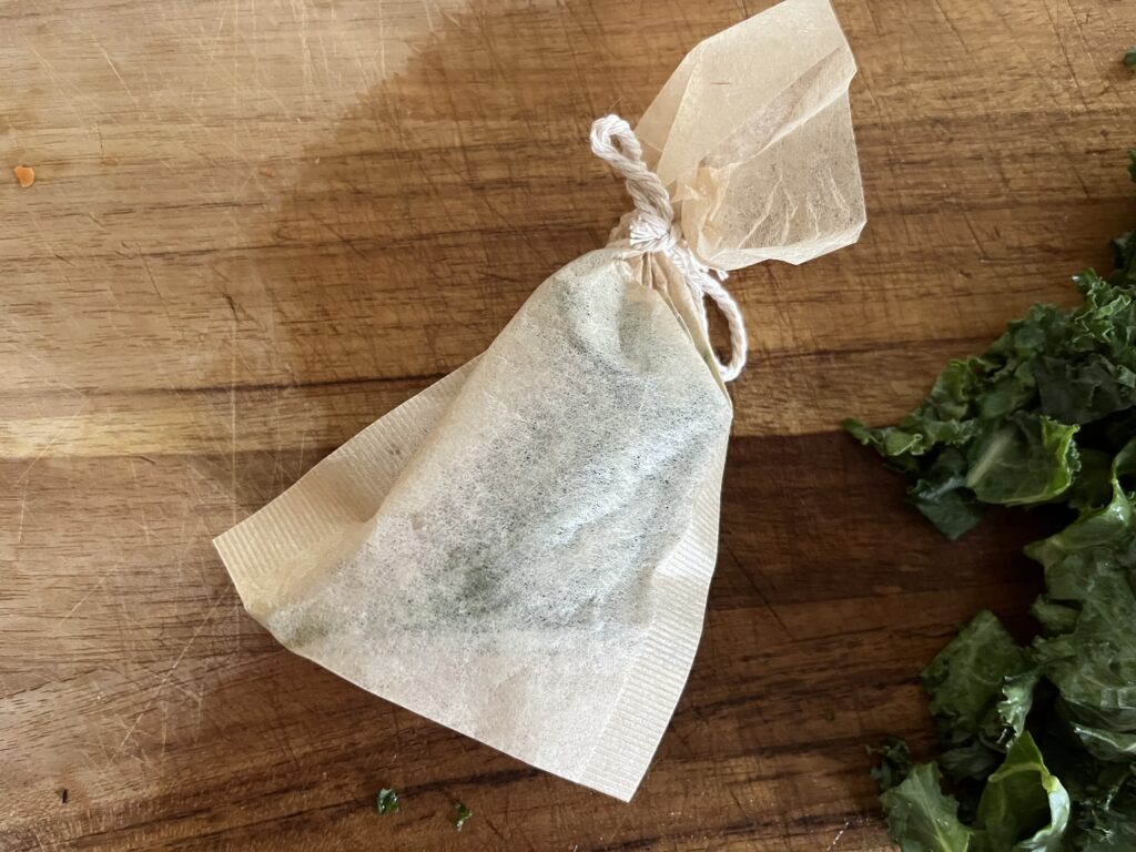 Close-up of an herb sachet tied up with twine