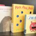 The five board books recommended in this post on display on a shelf.